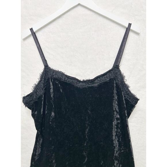 Black Crushed Velvet Cami Lace Trim Whimsy Fairy Goth Fairygrunge Y2K Sz XL - Picture 2 of 8
